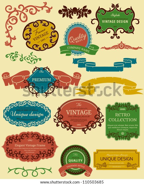 Color frames in retro style. Could be used as\
infographics elements.