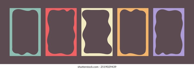Conjunto de quadros coloridos. Borda de ondas suaves e sinuosas para texto ou imagem. Formas de formulário vazias. Vetor 