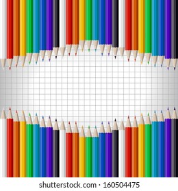 color framing pencils isolated on white notebook sheet, crayons