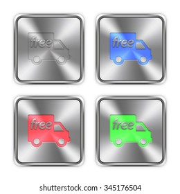 Color free shipping icons engraved in glossy steel push buttons. Well organized layer structure, color swatches and graphic styles.