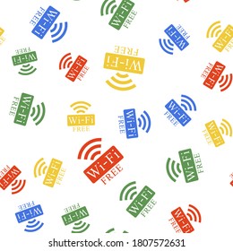 Color Free Wi-fi icon isolated seamless pattern on white background. Wi-fi symbol. Wireless Network icon. Wi-fi zone. Vector.