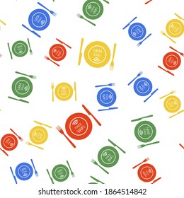 Color Free Wi-Fi zone  Restaurant icon isolated seamless pattern on white background. Plate, fork and knife sign. Vector.