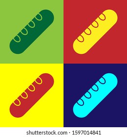 Color French baguette bread icon isolated on color background.  Vector Illustration