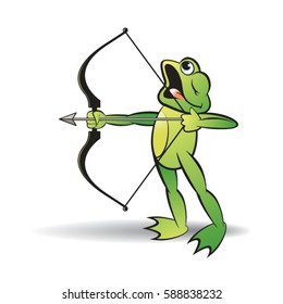 color frog aiming bow & arrow-vector drawing