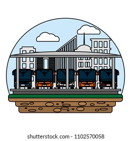 color front buses transport and city station