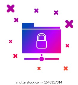 Color FTP folder and lock icon isolated on white background. Concept of software update. Security, safety, protection concept. Gradient random dynamic shapes. Vector Illustration