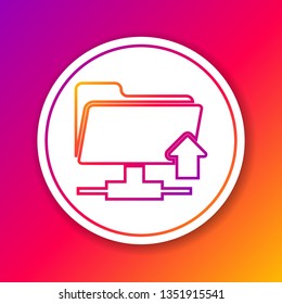 Color FTP folder upload line icon isolated on color background. Concept of software update, transfer protocol, router, teamwork tool management, copy process. Circle white button. Vector Illustration