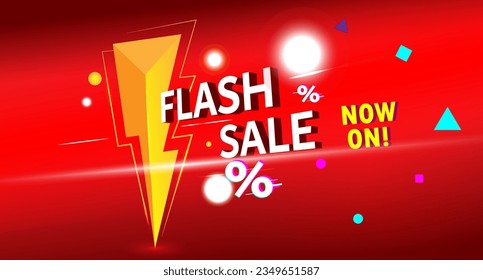 Color full Flash Sale promotion with Flash icon. Special offer shopping deal . Get extra discount invitation. fun style. for web Commercial voucher, coupon. red background vector illustration eps10
