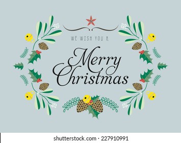 Color Full Merry Christmas Vector Set with elements and illustrations on light blue background