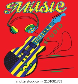 Color full music instruments create by vector for t shirt printing.