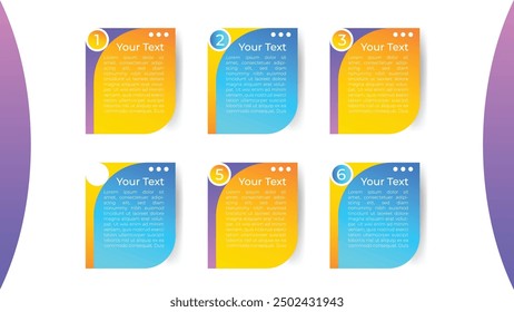 Diseño de Plantilla gráfica de información comercial moderna de seis pasos a todo color