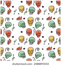 color full skull seamless pattern vector