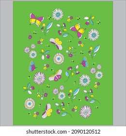 Color full vector design. In the design decorated with color full butterfly  and many flowers with some natural scene. The design made for business card background, t shirt design printing and others.