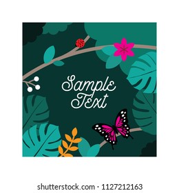 Color full vector Illustration Floral Square Frame jungle leaf monstera
