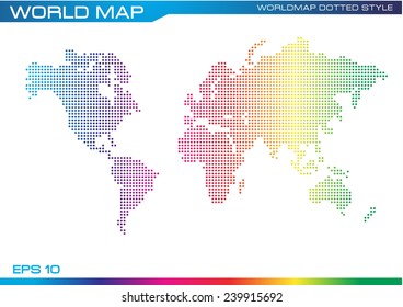 color full world map dotted style illustration, easy to modify