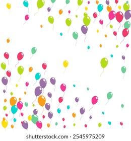 Color Fun Balloon Vector  White Background. Celebrate Ballon Wallpaper. Red and Green and Yellow Surprise Illustration. Pink and Blue Round Inflatable Ball Cover.