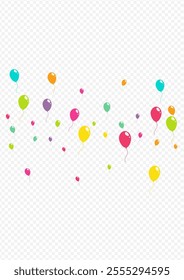 Color Fun Baloon Vector Transparent Background. Happy Ballon Wallpaper. Cartoon Realistic Pattern. Bright Round Inflatable Ball Frame.