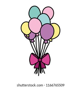 color funny balloons style with ribbon bow