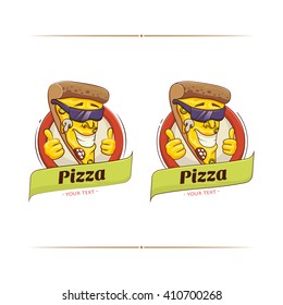 Color funny character pizza for the logo. On a white background. It can be used on the flyers, business cards, brochures, banners.