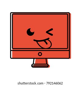 color funny computer screen kawaii cartoon