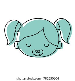 color funny girl head with two tails hair