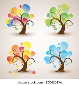 Color funny year seasons trees. Spring, summer, autumn, winter