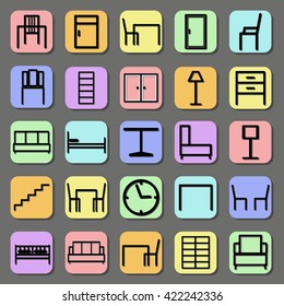 Color furniture icons. A set of furniture.  Vector illustration. 