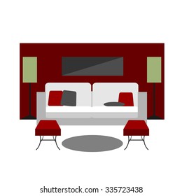 Color furniture living room flat icons on white background