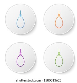 Color Gallows rope loop hanging icon isolated on white background. Rope tied into noose. Suicide, hanging or lynching. Set icons in circle buttons. Vector Illustration