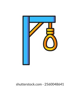 Color Gallows rope loop hanging icon isolated on white background. Rope tied into noose. Suicide, hanging or lynching. Flat filled outline style with shadow. Vector