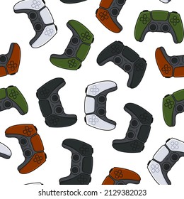 Color Gamepad Seamless Pattern on White Background. Vector