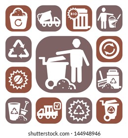 Color Garbage And Cleaning Icons Set Created For Mobile, Web And Applications.