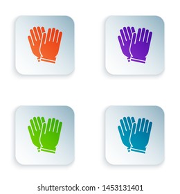 Color Garden gloves icon isolated on white background. Rubber gauntlets sign. Farming hand protection, gloves safety. Set icons in colorful square buttons. Vector Illustration