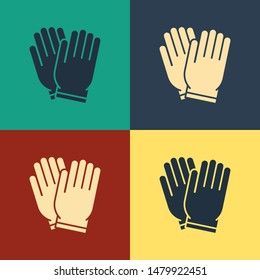 Color Garden Gloves Icon Isolated On Color Background. Rubber Gauntlets Sign. Farming Hand Protection, Gloves Safety. Vintage Style Drawing. Vector Illustration