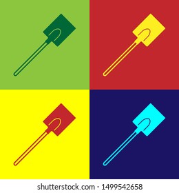 Color Garden shovel icon isolated on color background. Gardening tool. Tool for horticulture, agriculture, farming.  Vector Illustration