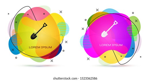 Color Garden shovel icon isolated on white background. Gardening tool. Tool for horticulture, agriculture, farming. Abstract banner with liquid shapes. Vector Illustration