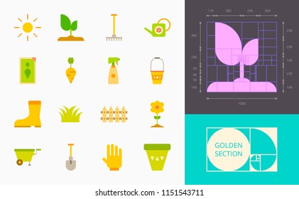 color gardening icons on a white background