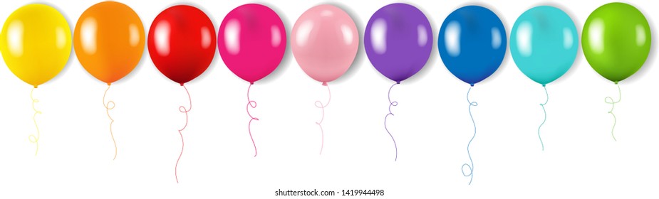 Color Garland With Balloons Isolated White Background With Gradient Mesh, Vector Illustration