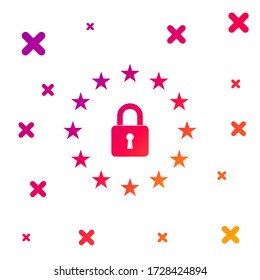 Color GDPR - Icono general de regulación de protección de datos sobre fondo blanco. Símbolo de la Unión Europea. Seguridad, seguridad, protección, concepto de privacidad. Gradiente formas dinámicas aleatorias. Ilustración vectorial