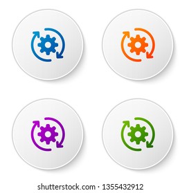 Color Gear and arrows as workflow concept icon isolated on white background. Gear reload sign. Set color icon in circle buttons. Vector Illustration