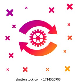 Color Gear y flechas como icono de concepto de flujo de trabajo aislado en fondo blanco. Signo de recarga de los engranajes. Formas dinámicas aleatorias degradadas. Ilustración vectorial