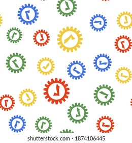 Color Gear with check mark icon isolated seamless pattern on white background. Cogwheel simple icon. Approved service sign. Transmission Rotation Mechanism symbol. Vector.