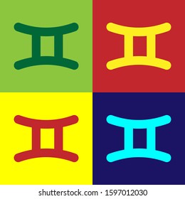 Color Gemini zodiac sign icon isolated on color background. Astrological horoscope collection.  Vector Illustration