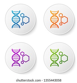 Color Genetic engineering icon isolated on white background. DNA analysis, genetics testing, cloning, paternity testing. Set icons in circle buttons. Vector Illustration