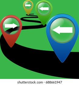 Color geolocation signs on the map. Geo tags set for geolocation and navigation. Vector illustration EPS10