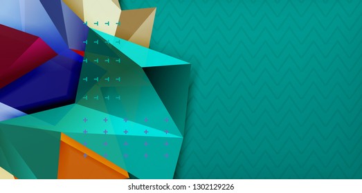 Color geometric abstract background, minimal abstraction design with mosaic style 3d shape, vector modern poster design