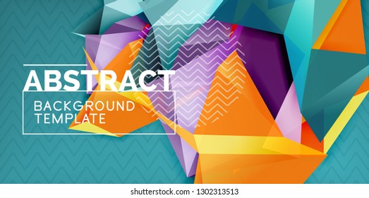 Color geometric abstract background, minimal abstraction design with mosaic style 3d shape, vector modern poster design