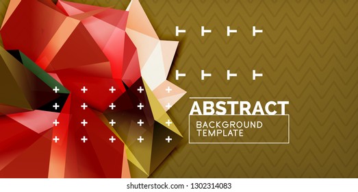 Color geometric abstract background, minimal abstraction design with mosaic style 3d shape, vector modern poster design