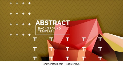 Color geometric abstract background, minimal abstraction design with mosaic style 3d shape, vector modern poster design