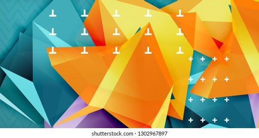 Color geometric abstract background, minimal abstraction design with mosaic style 3d shape, vector modern poster design